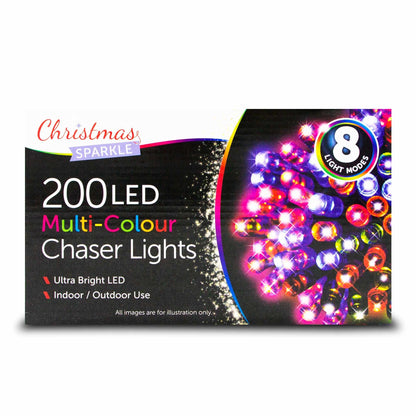 Christmas Sparkle Indoor and Outdoor Chaser Lights x 200 Multi Coloured LEDS - Mains Operated
