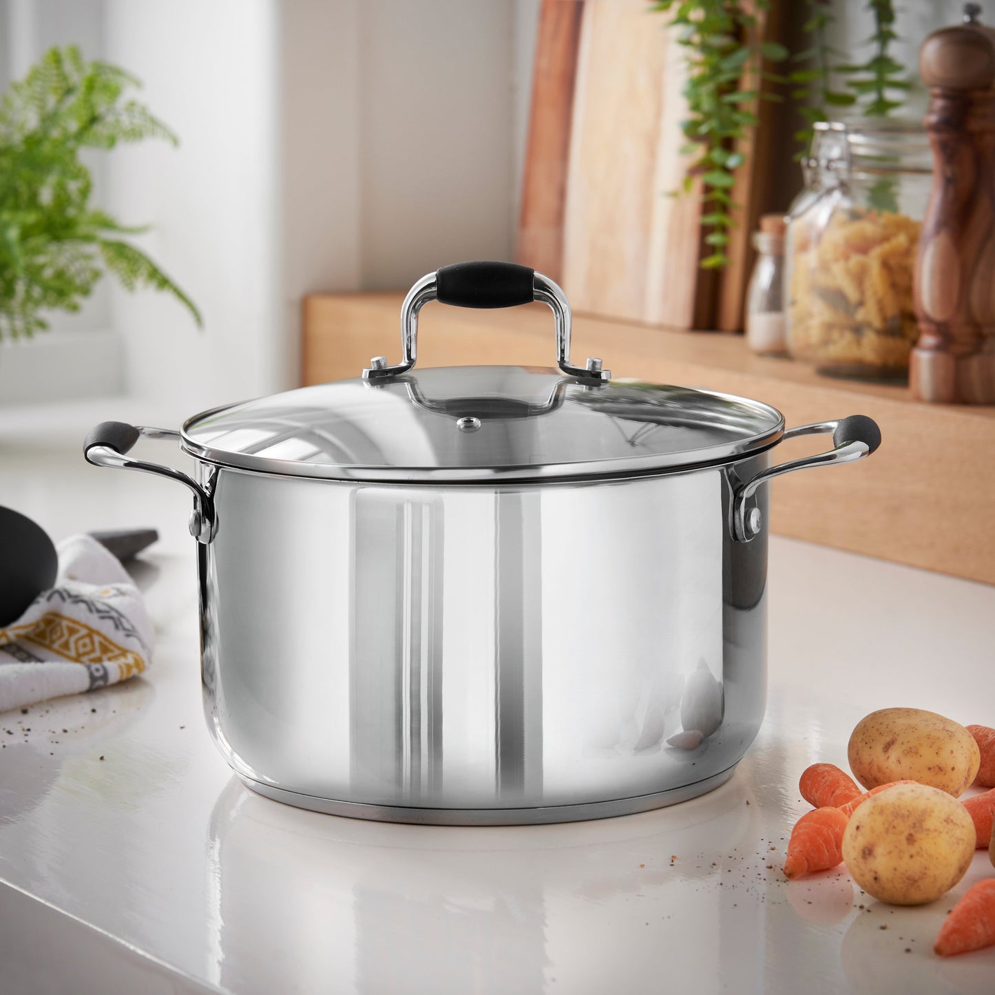 Lewis's 24cm Stainless Steel Stockpot Cooking Pot With Glass Lid Cookware