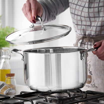 Lewis's 24cm Stainless Steel Stockpot Cooking Pot With Glass Lid Cookware