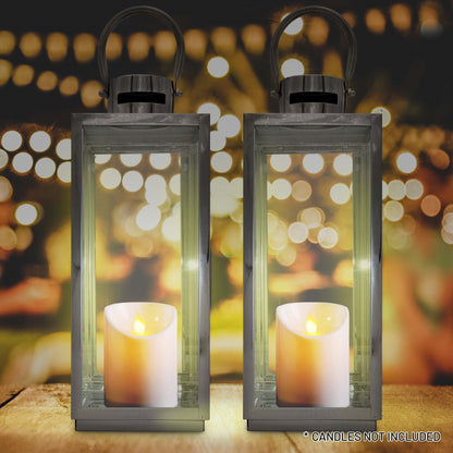 Lewis's Rectangular Lanterns Candle Holders Set of 2 Large- 17x16x41cm