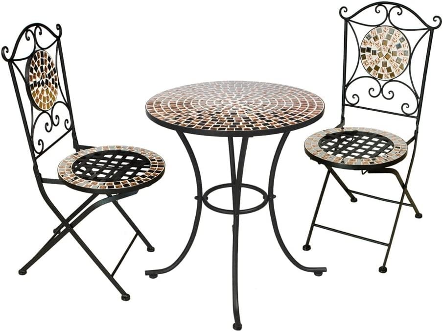 Silver Stone Mosaic Bistro Table Set 3 Piece Rose Gold Mirror Finish